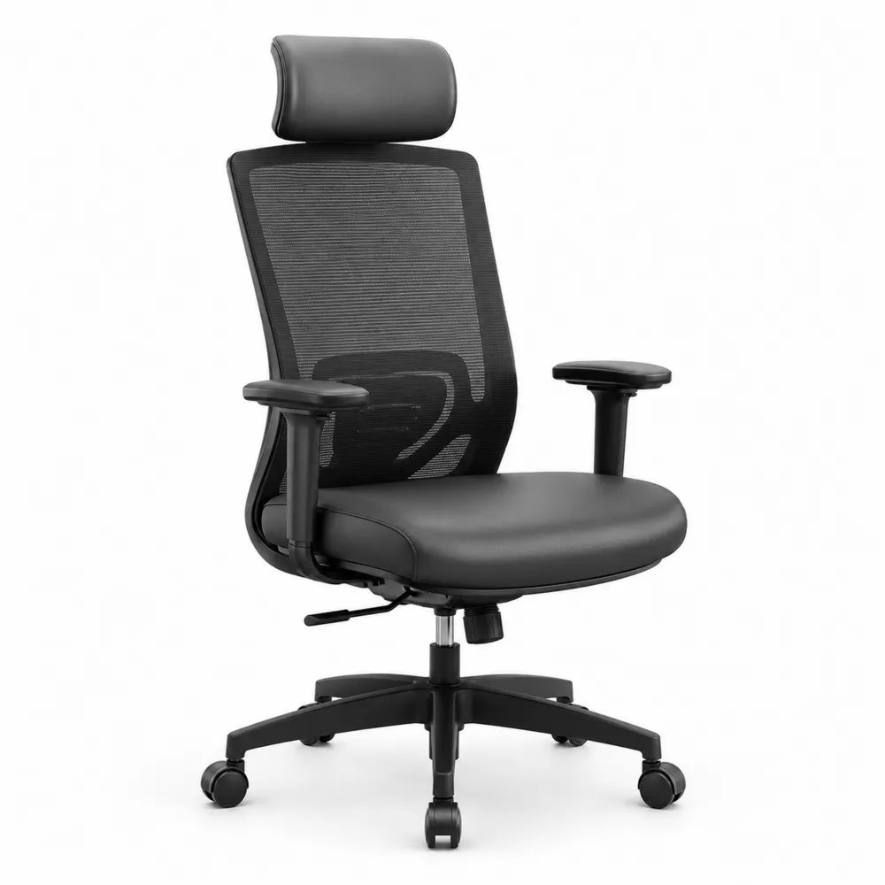 Silla de oficina ergonómica giratoria con reposacabezas respaldo de malla negro base de poliamida negra 64 x 66 x 116-128 cm