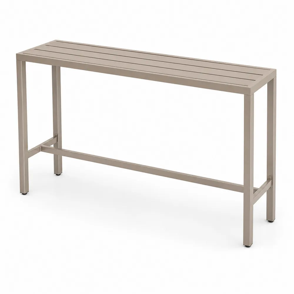 Mesa alta de exterior rectangular de aluminio beige arena 150 x 45 x 90 cm