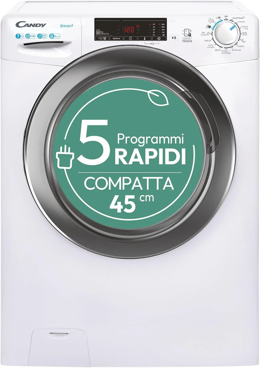 Candy CSS4127TWR3/1-11 wasmachine, 79 dB, 45 cm, 85 x 60 x 45 cm, Smart met voorlader, 1200 omwentelingen, uitgestelde startfunctie, 1 programma's