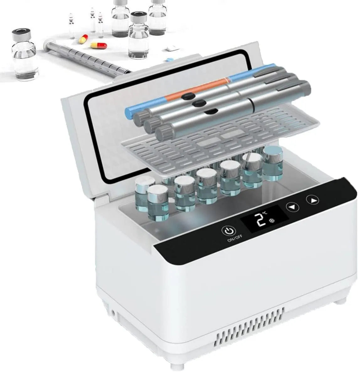 Medicijnkoeler, digitaal display, Dubbele laag grote capaciteit draagbare insuline koeler koelbox, geen batterij