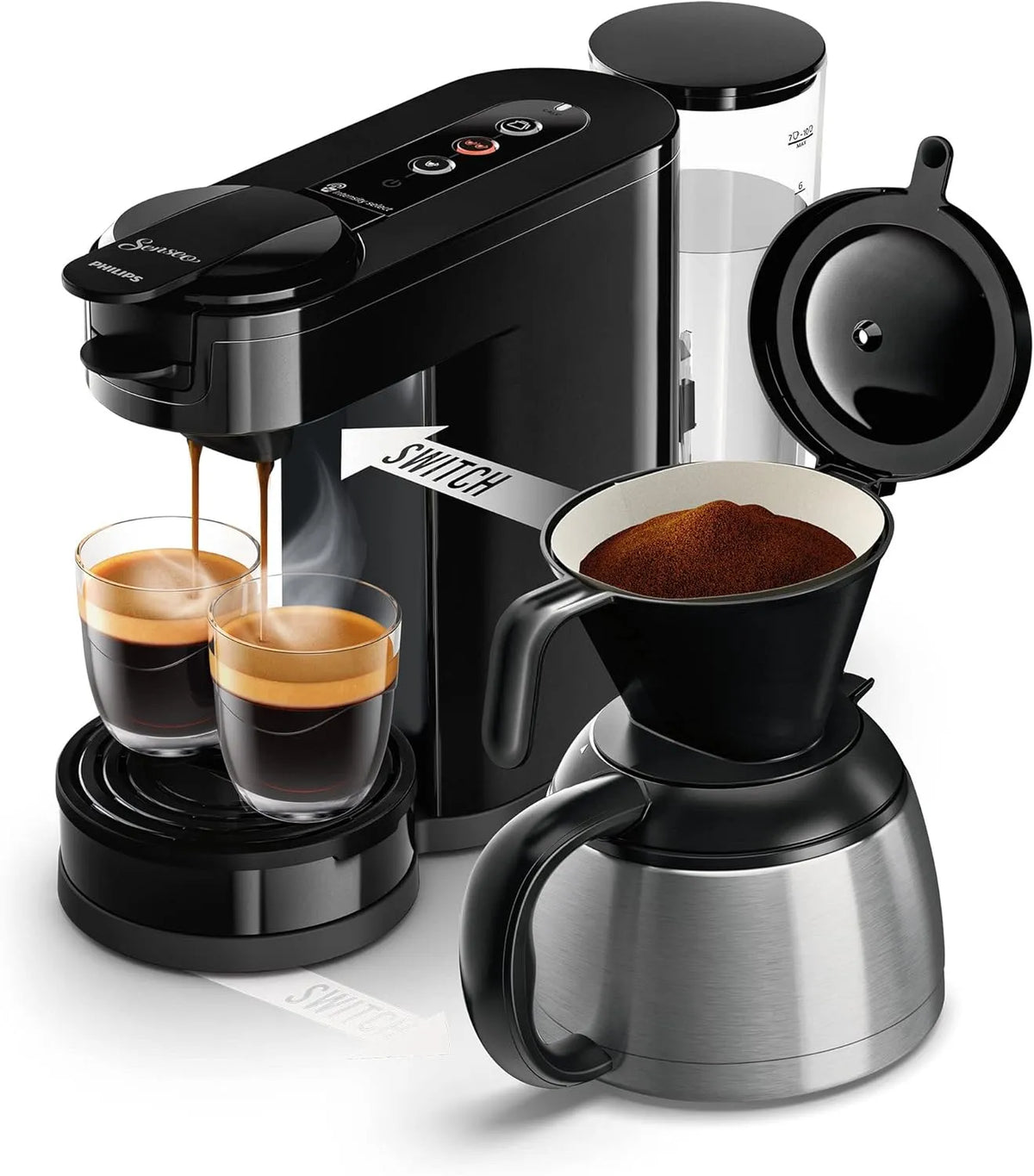 Philips koffiemachine, Switch 2-in-1 Koffiezetapparaat, koffiebereiding met instelbare bediening