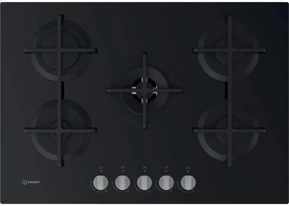 Indesit ING72T/BK ING 72T/BK kookplaat, 5 branders, 5 branders gasgrill gietijzer glas zwart