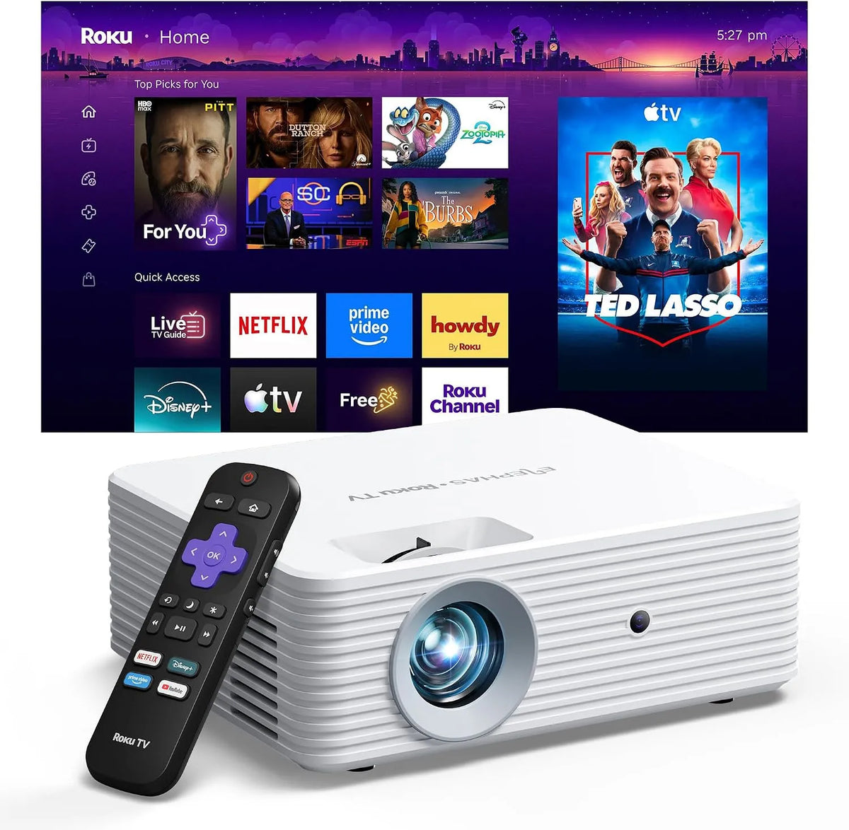 Projector, wifi-bediening, Bluetooth-connectiviteit, ELEPHAS Roku TV Intelligente met wifi en Bluetooth