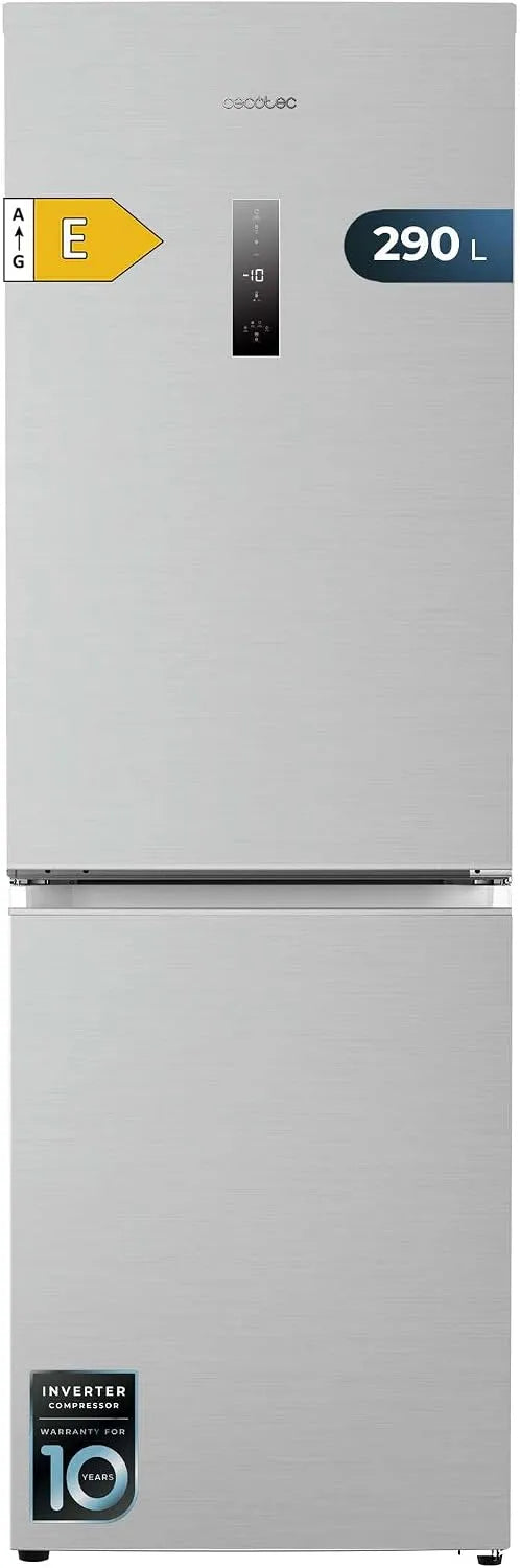 Cecotec koelkast, 290 l, 185 cm, 59,5 cm, roestvrijstalen behuizing, omkeerbare deur, Bolero CoolMarket Combi 290 l combi-, roestvrij staal