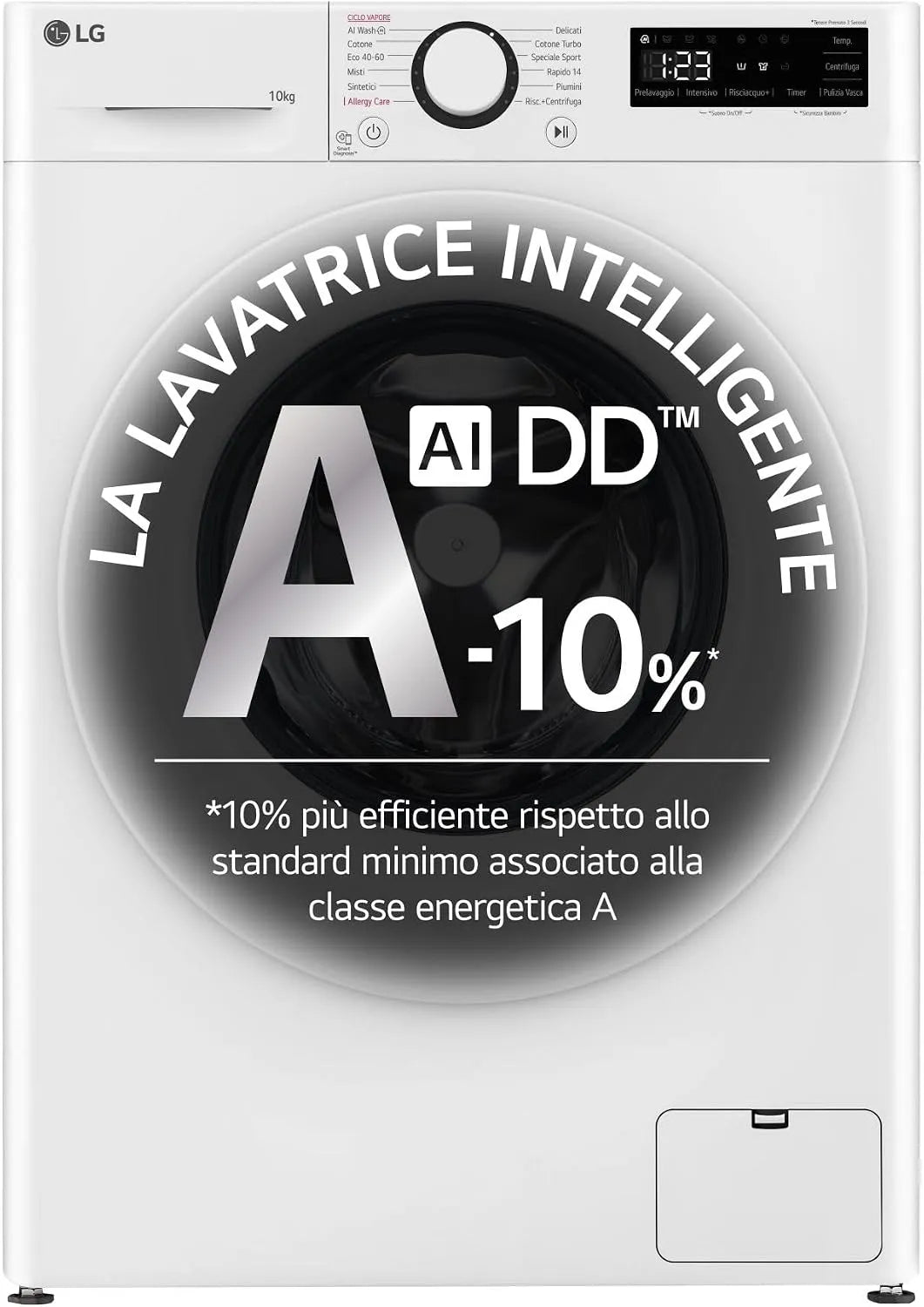 LG F4R3010NSWW wasmachine, 10 kg, AI DD klasse A -10%, voorlader serie R3, 1400 omwentelingen, motor Direct Drive, Smart Diagnosis