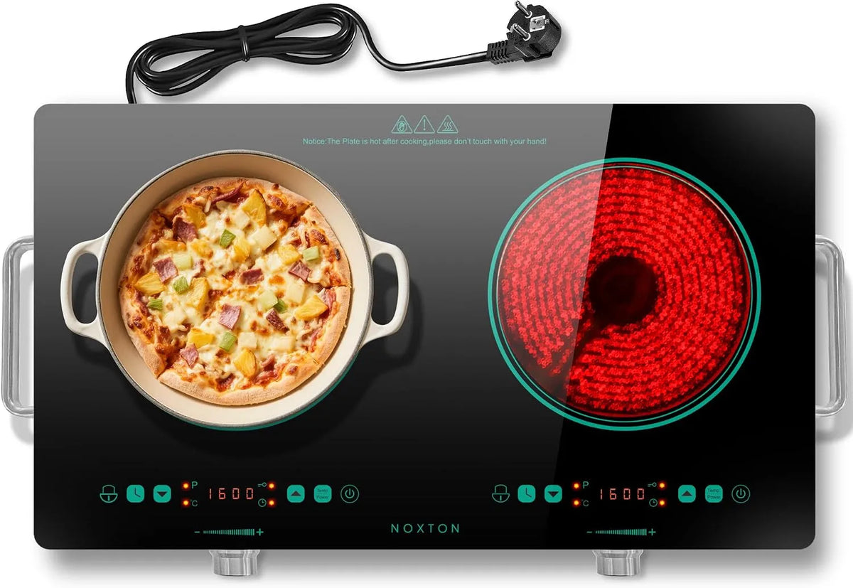 Inductiekookplaat, draagbaar ontwerp, NOXTON Groene 2 platen draagbaar met handvat
