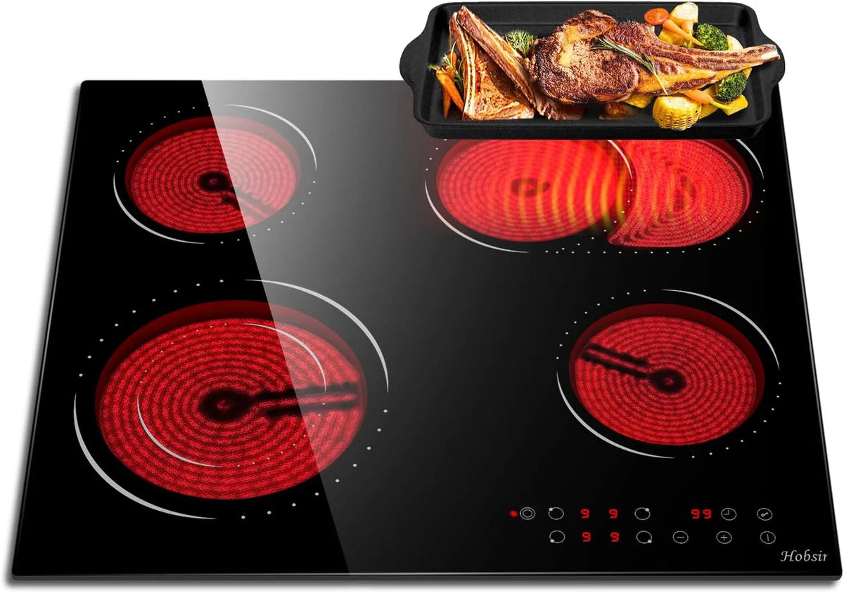 Keramische kookplaat, 6600W, 4 zones, timer, Hobsir, flexibele instelling van de kookzone, Geen stekker