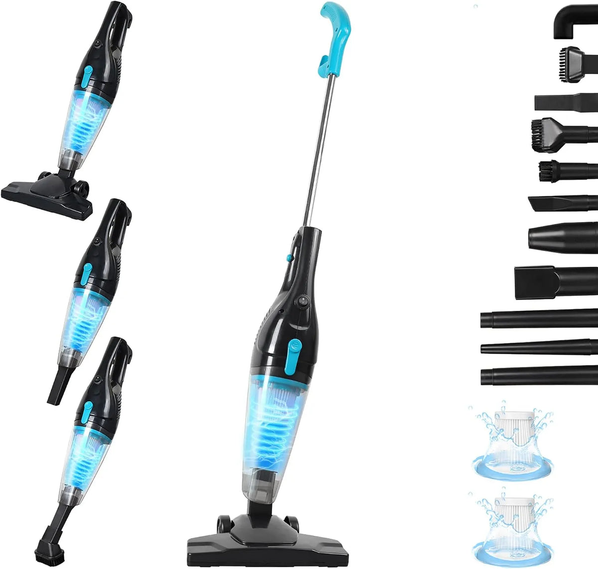 Handstofzuiger, 15 kPa, 400 W, stille werking, reinigingsmodus voor huisdierhaar, Intercleaner Stofzuiger met kabel, 12-in-1 lichte zakloze