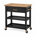 Carrito de cocina multifunción 80 x 45 x 90 cm en madera de caucho MDF negro con estructura de acero dorado y ruedas