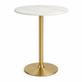 Mesa de bar redonda con tablero efecto mármol blanco base de acero dorado forma circular 70 cm x 70 cm x 105 cm