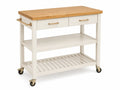 Carrito de cocina multifunción con ruedas encimera de bambú MDF blanco roto 110 x 45 x 88 cm
