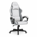 Silla gaming de oficina con reposabrazos 68 x 70 x 125-135 cm cuero sintético blanco y gris con base negra y ruedas