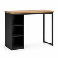 Mesa de bar alta con estantería lateral en madera y estructura de acero negro 120 x 50 x 105 cm