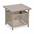 Mesa auxiliar de exterior cuadrada de acero con tablero de lamas y laterales de celosía beige topo 55 x 55 x 50 cm