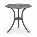 Mesa de exterior redonda de aluminio fundido gris oscuro con estante inferior y orificio para parasol 80 x 80 x 74 cm