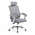 Silla de oficina giratoria ergonómica con reposacabezas respaldo de malla gris estructura de acero y base cromada 64 x 66 x 115-125 cm