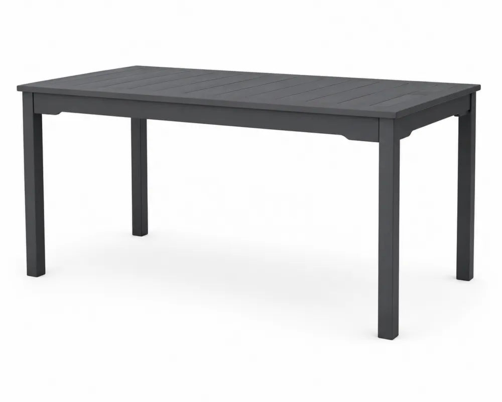 Mesa de comedor de exterior rectangular de aluminio gris oscuro 160 cm x 90 cm x 74 cm con tablero de lamas