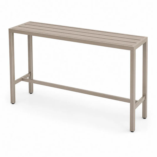 Mesa alta de exterior rectangular de aluminio beige arena 150 x 45 x 90 cm