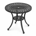 Mesa de exterior redonda de aluminio fundido negro con tablero calado y estante inferior 80 x 80 x 72 cm