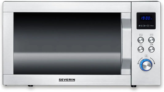 Severin MW 7777 magnetron, roestvrijstalen behuizing, heteluchtfunctie, 3-in-1 met glazen bodem, grill- en heteluchtfunctie, zwart/roestvrij staal