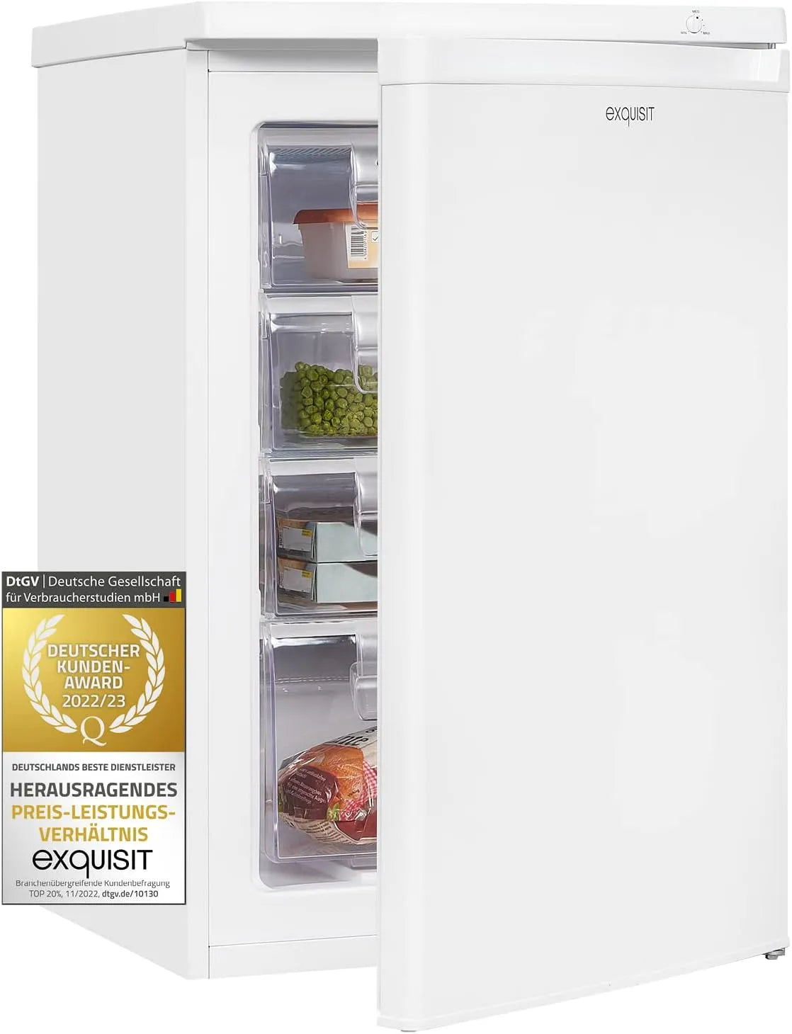 Exquisit GS12-040E vriezer, Vrieskast wit, 91 liter volume, staand apparaat