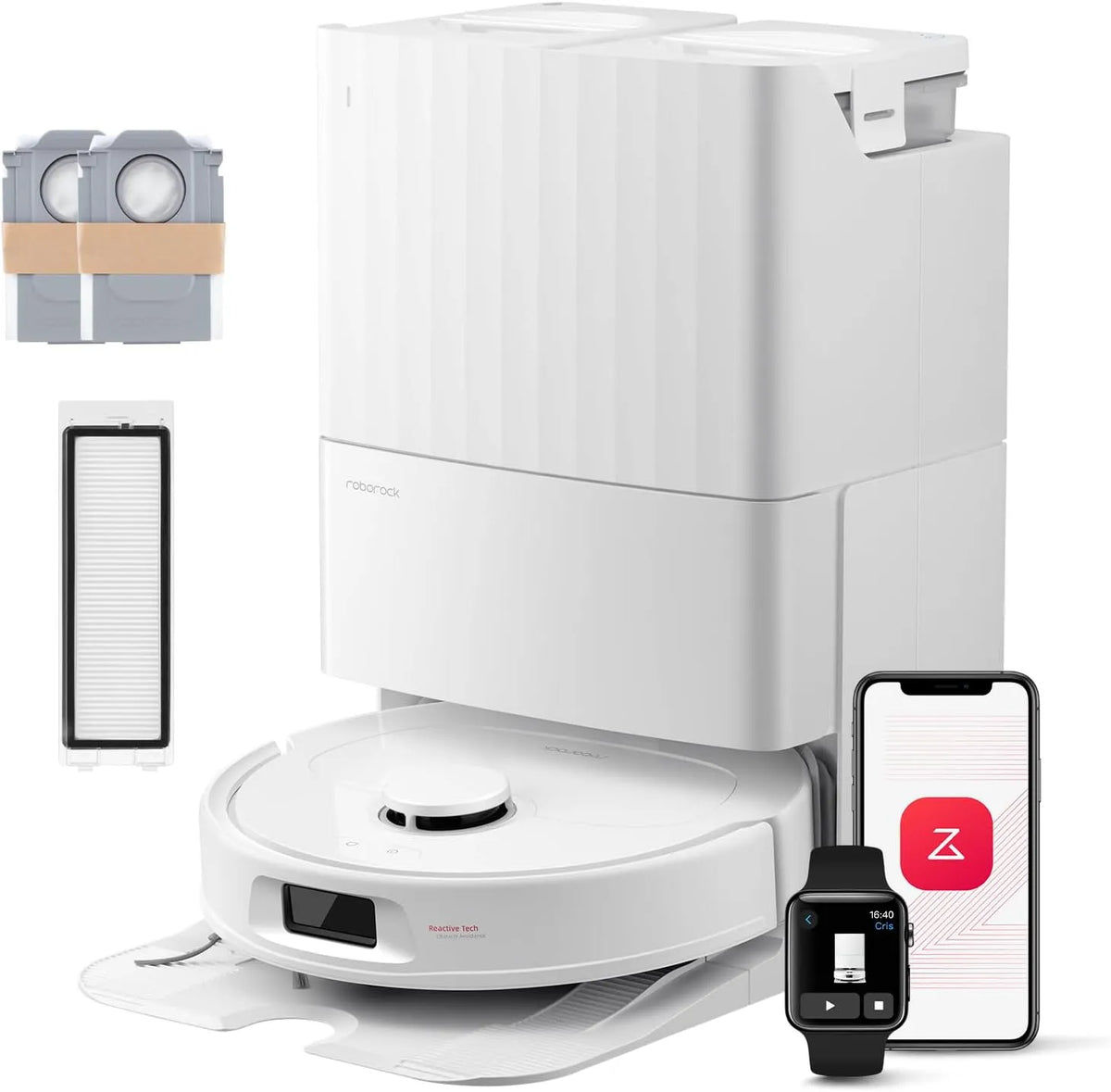 Roborock QV 35S robotstofzuiger, 10.000 Pa, zelfreinigingsfunctie, zuig- en dweilfunctie, anti-klitborstelsysteem, en Dweilrobot