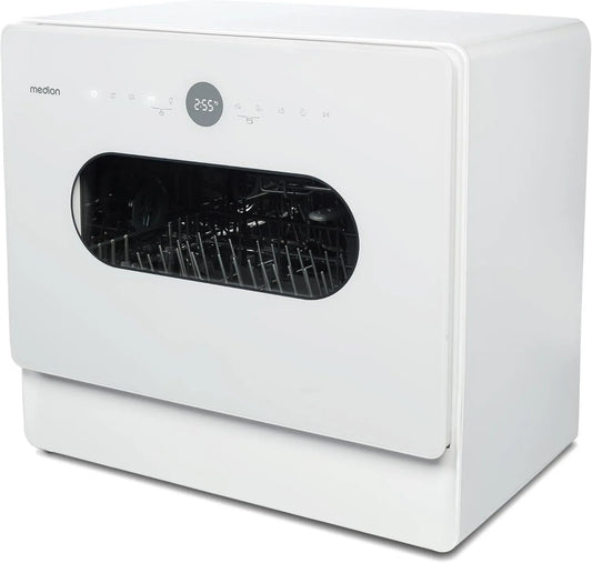 DWT51 MD 37766 vaatwasser, MEDION Mini, tafelmodel met touchbediening, werkt met/zonder wateraansluiting, voorkeuze starttijd