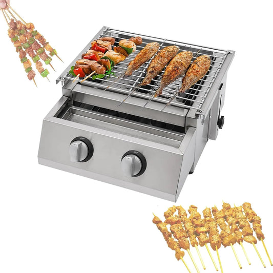 Tafelmodel Gasbarbecue Met Lavasteen, 8 Branders, CommerciëLe Lpg-Barbecue, Werkt Op Aardgas, Voor BarbecueëN Op Balkon Of In Kleine Ruimtes 2Burner