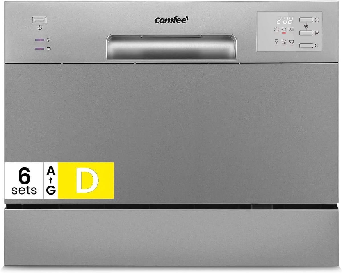 Comfee CDWMT0602ESD-EU vaatwasser, 47 dB, 6 programma's, digitaal display, Compact Mini- met 6 bestek, uitgestelde start