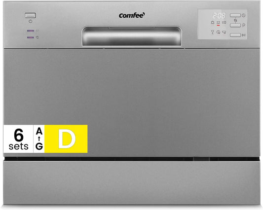 Comfee CDWMT0602ESD-EU vaatwasser, 47 dB, 6 programma's, digitaal display, Compact Mini- met 6 bestek, uitgestelde start