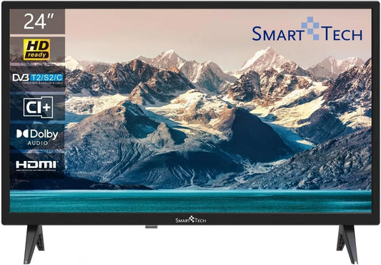 24HN10T2 H.265 IPL-ontharingsapparaat, 24 inch, 60 cm, Smart Tech HD LED TV 24 inch, Triple Tuner Dolby Audio HDMI USB, Resolutie: 1366