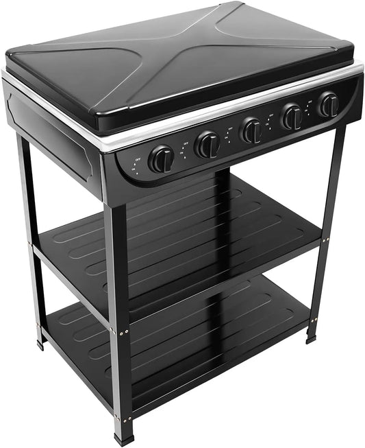 Gaskookplaat, 2500 W, 16,5 cm, 64 × 44,5 × 16,5 cm, automatische werking, 5-pits, vrijstaande, met automatische vlambeveiliging, voor camping