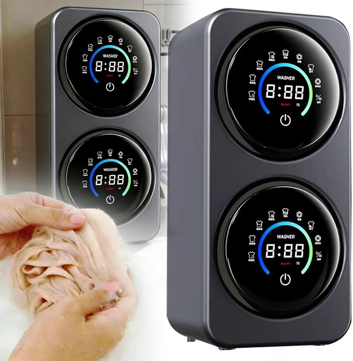 Wasmachine, digitaal display, automatische werking, zelfreinigingsfunctie, Slimme mini- met dubbele trommel, automatische zelfreiniging