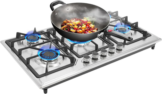 Gaskookplaat, 2800pa, 86 cm, roestvrijstalen behuizing, inbouwgasfornuis voor keuken, roestvrij staal, elektronische ontsteking, drop-in gasfornuis