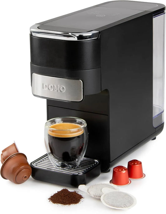 DO748K koffiemachine, DOMO 4-in-1 koffiecapsulemachine, machine Expresso en cappuccino voor Nespresso, Dolce Gusto, ESE-pods en gemalen koffie
